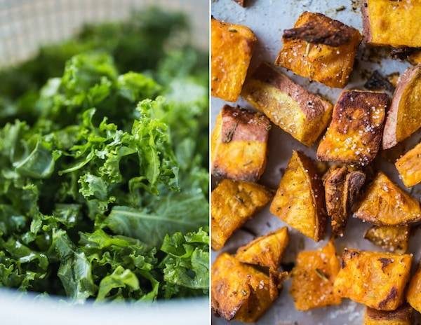 Kale and sweet potatoes.